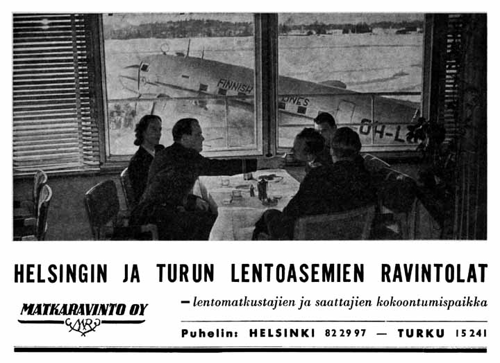 Matkaravinto Oy mainosti palvelujaan Ilmailu-lehdessä huhtikuussa 1950.